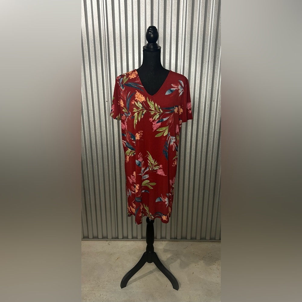 Women’s Christian Siriano Red Polyester Spandex Floral MIDI Dress Size Large